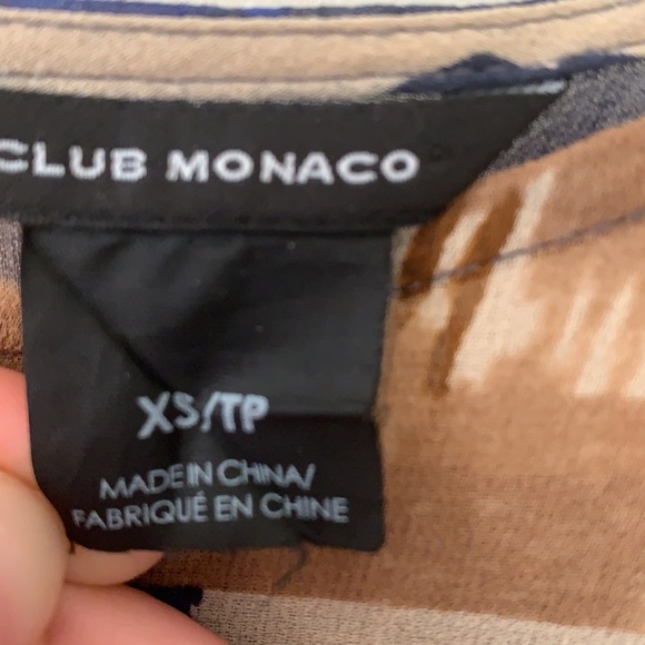 Club Monaco Neutral/Navy Print Silk Blouse - Picture 3 of 4
